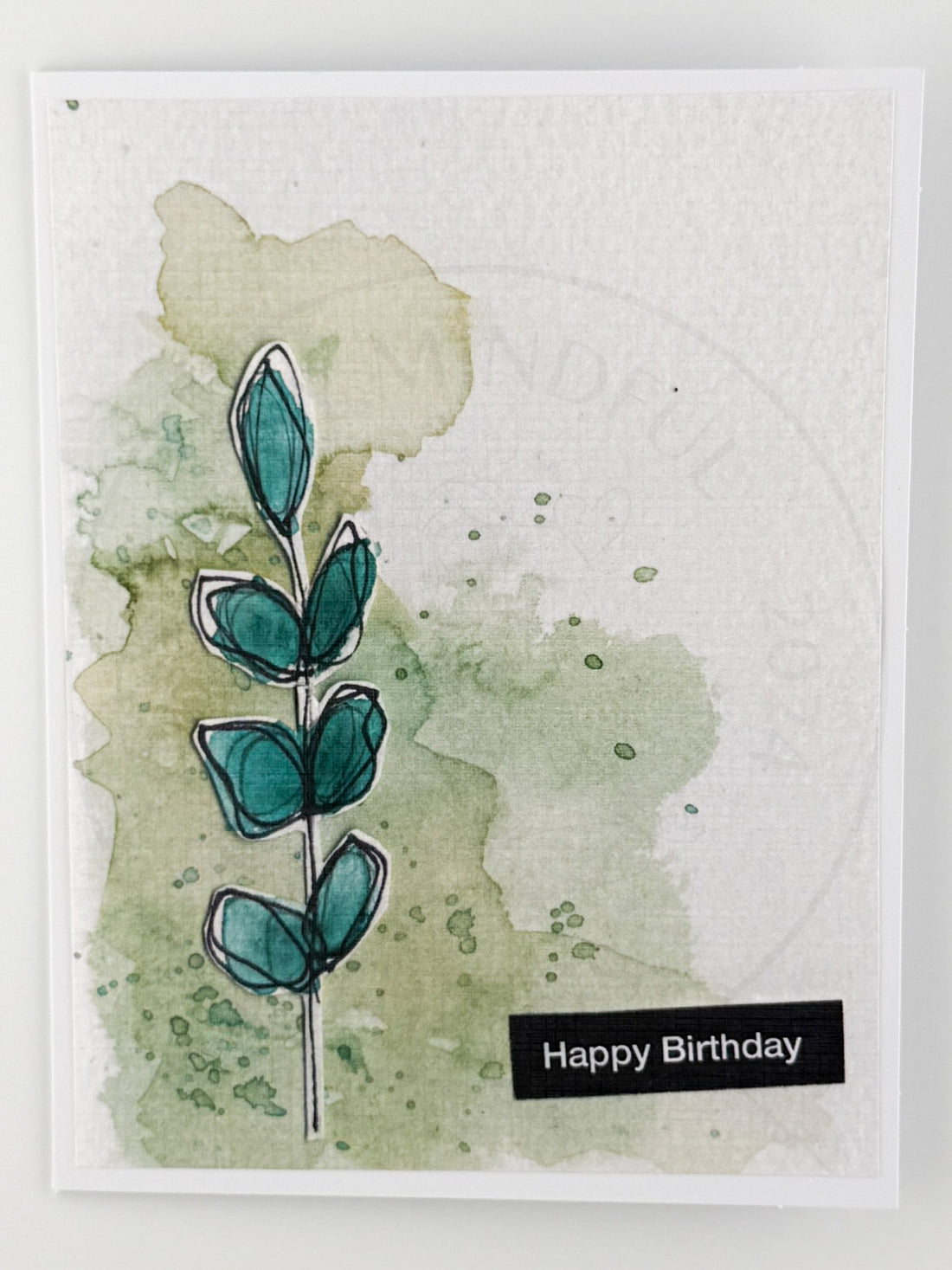 Happy Birthday Card with Elegant Green Watercolor Branch