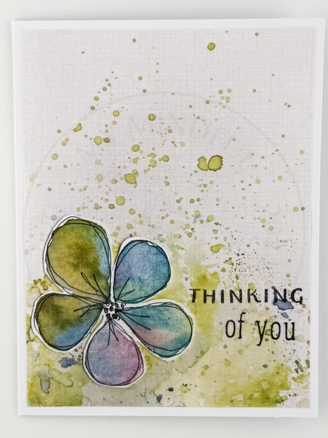 Thinking of You Notecard with Green and Blue Watercolor Flower