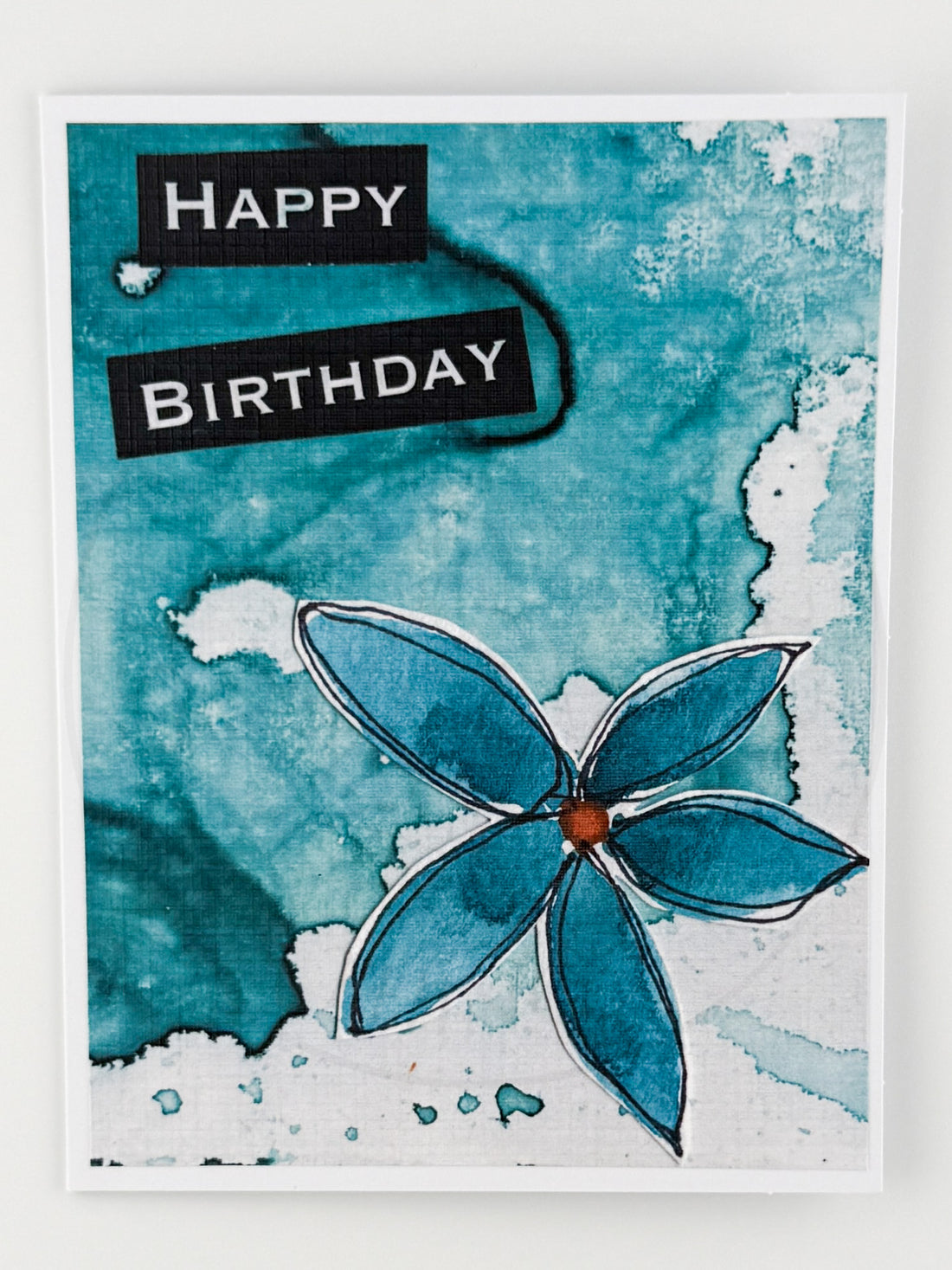 Bold Blue Watercolor Flower Happy Birthday Card