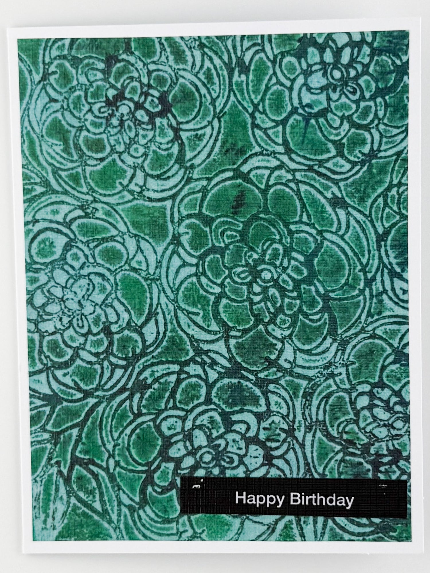 Happy Birthday with ornate green + blue florals
